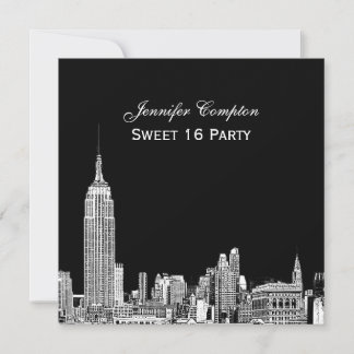 NYC Skyline 01 Etched DIY BG Color SQ Sweet 16 Einladung