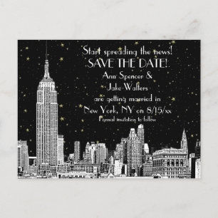 NYC Skyline 01 Etched DIY BG Starry Save the Date Ankündigungspostkarte