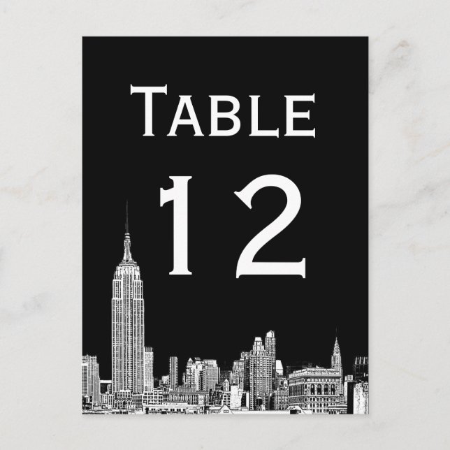 NYC Skyline 01 Etched Tischnummer Card (Vorderseite)