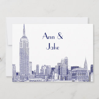 NYC Skyline 01 Etched Wedding Invite 2 Blue Einladung