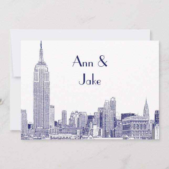 NYC Skyline 01 Etched Wedding Invite 2 Blue Einladung (Vorderseite)