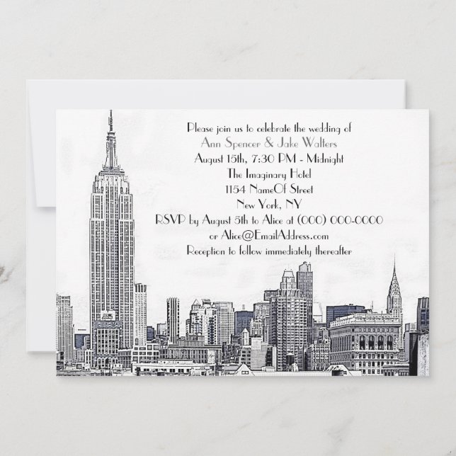 NYC Skyline 01 Etched Wedding Invite 2 Einladung (Rückseite)