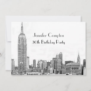 NYC Skyline 01 Etched What Birthday Party Einladung