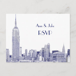 NYC Skyline 01 Etched White UAWG 1Blue Einladungspostkarte