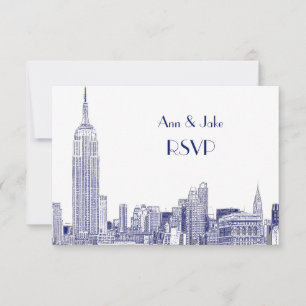 NYC Skyline 01 Etched White UAWG #2 Blue RSVP Karte
