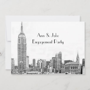 NYC Skyline 01 Etched Wht Engagement Party Einladung