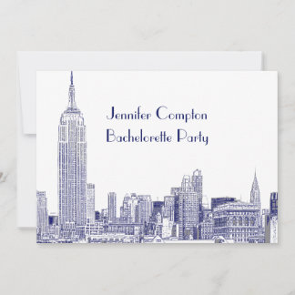 NYC Skyline 01 Etched Wht Junggeselinnen-Abschied Einladung