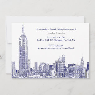 NYC Skyline 01 Geätzt Wht Sweet 16 Party Blau Einladung