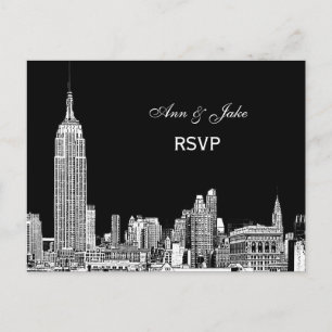 NYC Skyline 01 Geätzte DIY BG Farbe RSVP 1 Einladungspostkarte