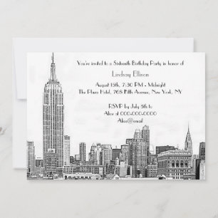 NYC Skyline 01 Geätzte Sweet 16 Party Einladung