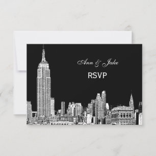 NYC-Skyline 01 geätzter DIY-Hintergrund Farbe RSVP Karte