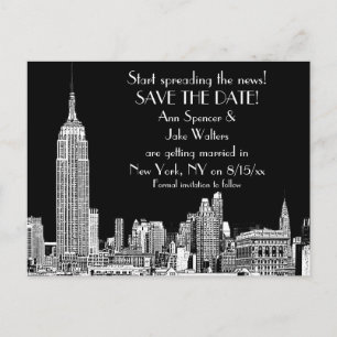 NYC-Skyline 01 Geätzter DIY-Hintergrund Farbe Save Ankündigungspostkarte