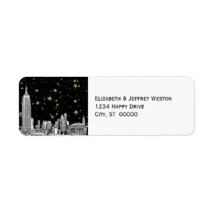 NYC Skyline 01 Geätztes Sternen-DIY-BG-Adressetike