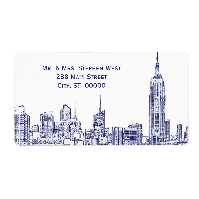 NYC Skyline 01A Etched Address Label Blue (Vorne)