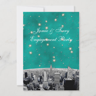 NYC Skyline 2 Aquamarin Gold Star V Verlobung Einladung