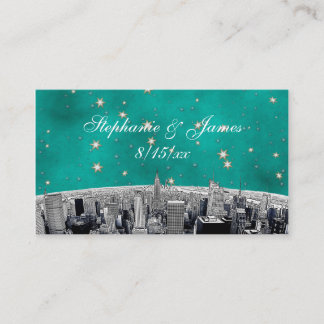 NYC Skyline 2 Aquamarine Gold Star Escortkarten Platzkarte