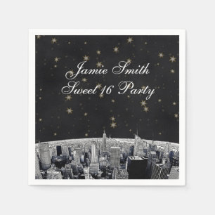 NYC Skyline 2 Black Gold Star Serviette