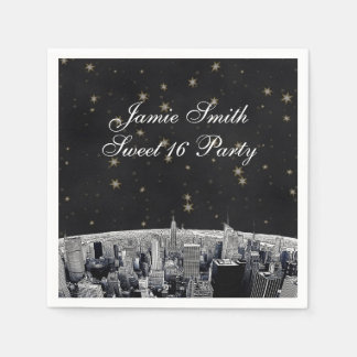 NYC Skyline 2 Black Gold Star Serviette