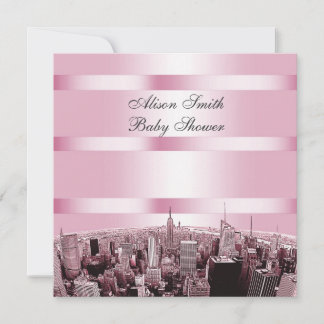 NYC Skyline 2 Black Pink Baby Dusche Einladung