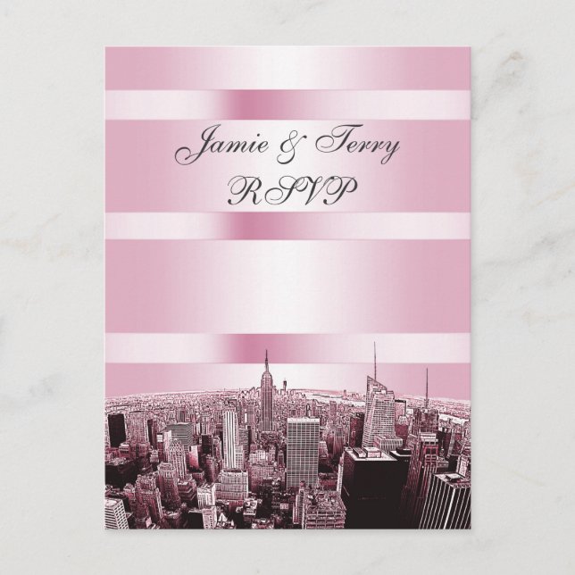 NYC Skyline 2 Black Pink UAWG 1 Einladungspostkarte (Vorderseite)