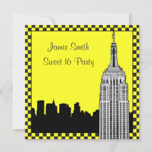 NYC Skyline 2 Etched ESB Checkered Taxi Sweet 16 Einladung