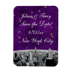 NYC Skyline 2 Lila Gold Star Rett Date Magnet