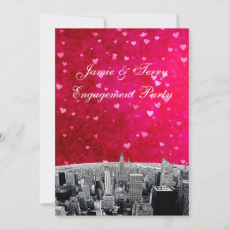 NYC Skyline #2 Pink Red Heart Verlobung V Einladung
