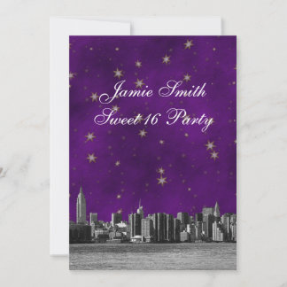 NYC Skyline #3 Lila Gold Star Sweet 16 V Einladung