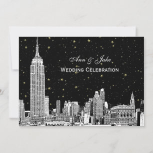 NYC-Skyline-Ätzung Sternen-DIY-Hintergrund Hochzei Einladung