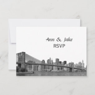 NYC Skyline Bklyn Bridge Etched #2H RSVP Karte
