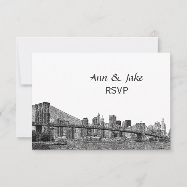 NYC Skyline Bklyn Bridge Etched #2H UAWG RSVP Karte (Vorderseite)