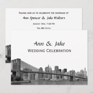 NYC Skyline Bklyn Bridge Etched #2SQH Wedding Einladung