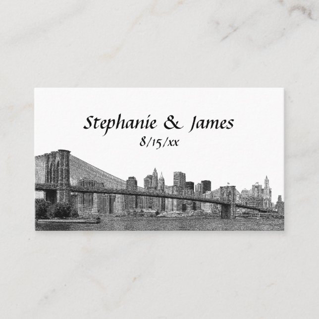 NYC Skyline Bklyn Bridge Etched Escort Cards Platzkarte (Vorderseite)