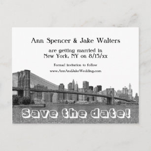 NYC-Skyline Bklyn Bridge geätzt Save the Date #2 Ankündigungspostkarte