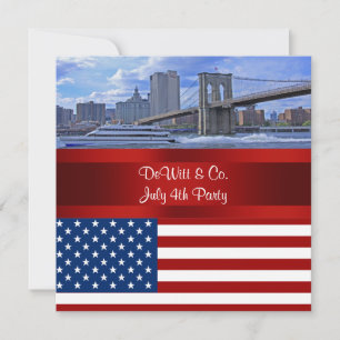 NYC Skyline Bklyn Bridge USA Flag Red W Blue Party Einladung