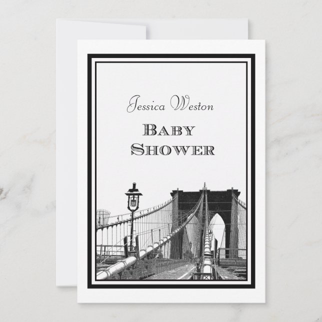 NYC Skyline Brooklyn Bridge #2 DIY Baby Dusche Einladung (Vorderseite)