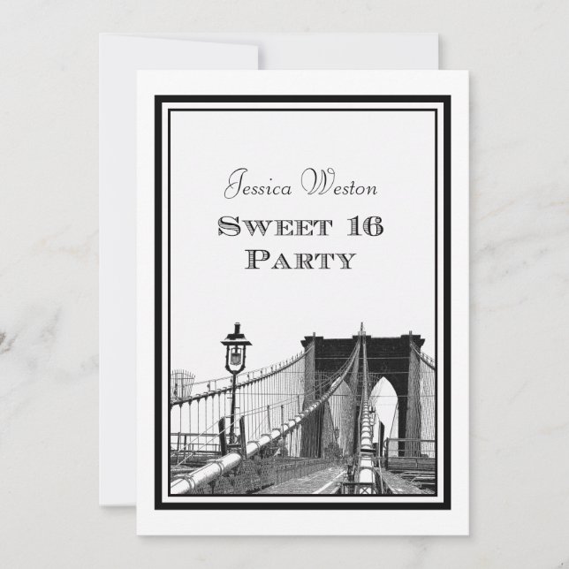 NYC Skyline Brooklyn Bridge #2 DIY Sweet 16 Einladung (Vorderseite)