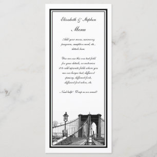 NYC Skyline Brooklyn Bridge #2 Etched Gerahmt Menükarte