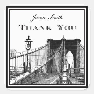 NYC Skyline Brooklyn Bridge #2 Vielen Dank Quadratischer Aufkleber