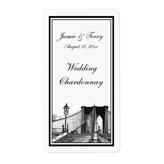 NYC Skyline Brooklyn Bridge #2 Weinetikett (Vorne)