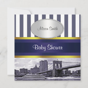 NYC-Skyline Brooklyn Bridge Blau Weiße Babyparty Einladung