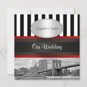 NYC Skyline Brooklyn Bridge Blk White P2 Wedding Einladung