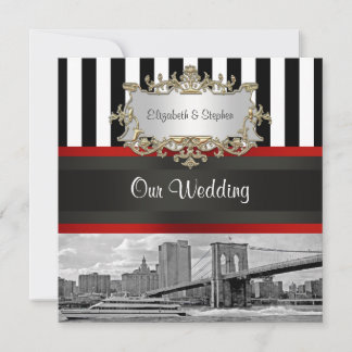NYC Skyline Brooklyn Bridge Blk White Wedding Einladung