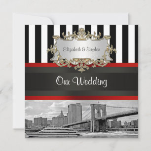 NYC Skyline Brooklyn Bridge Blk White Wedding Einladung