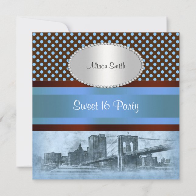 NYC Skyline Brooklyn Bridge Boat 4 Sweet 16 Einladung (Vorderseite)