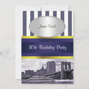 NYC Skyline Brooklyn Bridge Boat Blue Wt2 Geburtst Einladung