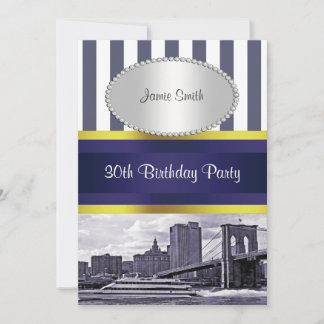 NYC Skyline Brooklyn Bridge Boat Blue Wt2 Geburtst Einladung