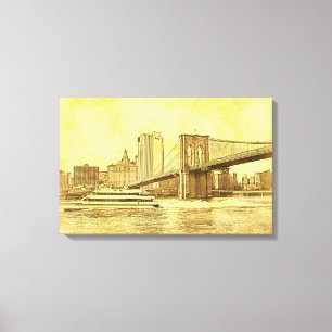 NYC Skyline Brooklyn Bridge Boat Etched Look #1BR Leinwanddruck