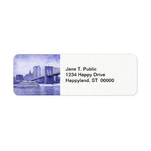 NYC Skyline Brooklyn Bridge Boat Etched Look #2