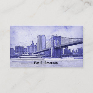 NYC Skyline Brooklyn Bridge Boat Etched Look #2 Visitenkarte